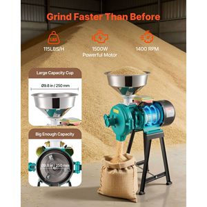 Molino Eléctrico Comercial de Alimentos de 110 Lbs/H, 1500W, Pulverizador de Hierro Fundido con Base de Goma Antideslizante, Máquina para Moler Especias - Product Image 4