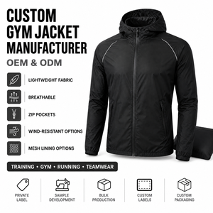 Veste coupe-vent à capuche pour homme avec fermeture éclair intégrale et poignets élastiques, noire unie, vêtement d'extérieur sportif, manteau léger pour la course à pied en automne - Product Image 1