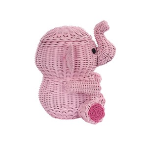 Decorative Pink <b>Elephant</b> Rattan Storage <b>Basket</b> with Cover Classroom Book Organizer Kids Toy Chest <b>Nursery</b> <b>Laundry</b> Bin - Product Image 3