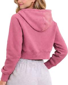 Custom <b>Womens</b> Cropped Zip Up Hoodie <b>Pink</b> Color Long Sleeve Hooded Sweatshirt Casual Streetwear Fitness Jacket Winter Fashion <b>Top</b> - Product Image 2