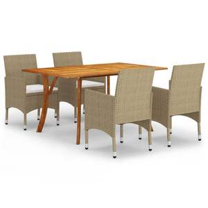 Ensemble de salle à manger en bois d'acacia beige avec rotin PE, 4 places, mobilier de jardin extérieur, style contemporain, résistant aux intempéries - Product Image 2