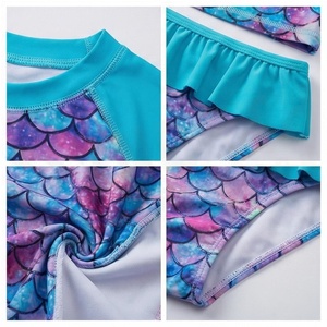 Girls Mermaid Scale Print 2 Piece Swim <b>Set</b> With Ruffles And Long Sleeve Top Anti-Uv Protection - Product Image 4