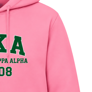  Sudadera con Capucha Clásica Rosa para Mujer con Letras de Hermandad Bordadas en Verde, Tela de Felpa Suave, Ropa Casual de Calle - Product Image 4