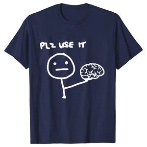 เสื้อยืดแขนสั้นสีขาวสำหรับผู้ชาย คอกลม สไตล์ลำลอง ทรงปกติ พิมพ์ลายการ์ตูนรูปสมองด้านหน้า ผ้าเจอร์ซีย์คอตตอน 100% - Product Image 6