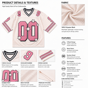 Camiseta Deportiva de Malla Personalizada de Alta Calidad, Cuello en V, Manga Corta, Corte Holgado, Diseño Gráfico de Estrellas y Números, Estilo Urbano Y2K, Venta al Por Mayor - Product Image 1