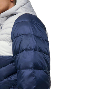 Men's Hooded Puffer <b>Jacket</b> Color Blocking Navy White Windproof Winter Casual Zipper Closure Regular Fit - Product Image 3