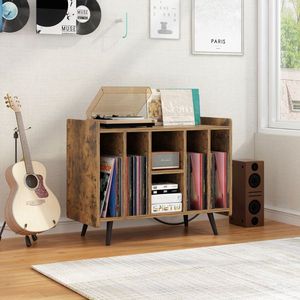 Meuble de rangement pour disques vinyles marron avec support de table tournante Rangement d'album de musique pour chambre salon bureau - Product Image 4