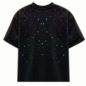 Nouveautés T-shirt décontracté en jersey de coton tricoté 180 grammes, coupe oversize, avec logo personnalisé sur le devant, impression design strass, anti-plis - Product Image 1