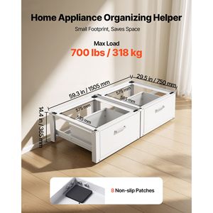 Movable <b>Laundry</b> Pedestal 14 Inch Height Heavy Duty Washer Dryer <b>Stand</b> with Drawer 700 Lbs Load Capacity Non Slip Feet - Product Image 3