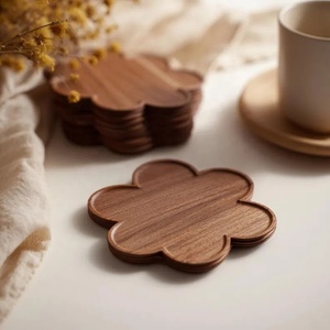 Scalloped Flower Shaped Solid Wood Coaster Handcrafted Heat Resistant Drink Mat Rustic <b>Table</b> <b>Protector</b> Coffee Tea Cup Holder - Product Image 5
