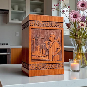Personalized Construction Worker Wooden Cremation Urn | Engraved Builder Memorial Memorial Keepsake by AYAANS - Product Image 3