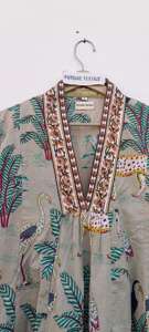 Robe longue kaftan pour femme en pur coton, imprimé floral bohème d'été, style indien, imprimé au bloc, en coton imprimé à la main, 1 pièce - Product Image 2