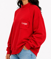 Sweat-shirt en molleton de coton épais pour femme, col montant, épaules tombantes, coupe oversize, imprimé, avec appliqués personnalisés, style décontracté hiver