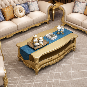 Luxury Modern European Living Room <b>Sofa</b> Set Tufted Cream Upholstered Couch with <b>Gold</b> Carved Wood Frame - Product Image 6