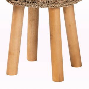 Taburete decorativo tejido de madera de acacia y algas marinas con asientos otomanos y taburetes únicos - Product Image 6