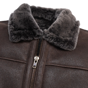 <b>Men</b>’s Espresso Brown Color <b>Shearling</b> Leather <b>Jacket</b> Genuine Sheepskin Winter Coat - Product Image 5