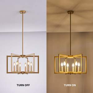 Lustre géométrique doré moderne à 6 lumières, luminaire suspendu en métal industriel de 22 pouces pour salon, salle à manger, cuisine - Ampoule - Product Image 6