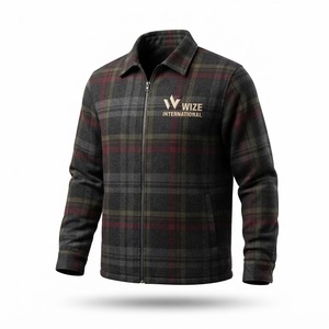 Wize International <b>Men's</b> Plaid Woolen <b>Jacket</b> Zipper Front Embroidered Logo Casual Autumn Breathable Windproof Reversible - Product Image 1