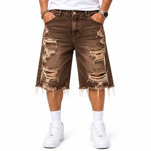 <b>Men</b> <b>Long</b> Ripped Denim <b>Shorts</b> Vintage Distressed Jeans <b>Shorts</b> Custom Wash Design Wholesale Apparel Supplier - Product Image 4