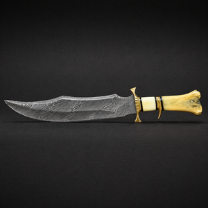 Couteau de survie et de camping OEM à lame fixe en acier de Damas haute dureté, pointe tombante, manche en os - Product Image 2