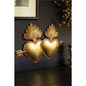 Décoration murale exotique en métal doré, sculpture exquise en forme de cœur flamboyant, décoration suspendue pour salon moderne, cadeau - Product Image 1
