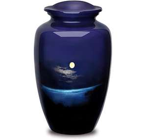 Urna Cineraria in Metallo Blu Profondo con Riflessi Lunari <span class=keywords><strong>e</strong></span> Oceanici per un Esposizione Commemorativa Tranquilla - Product Image 1