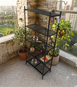 Black 5-Layer Carbon Steel Rolling Shelf With <b>Wire</b> Mesh Adjustable Multi-Level Storage <b>Rack</b> With Wheels - Product Image 4