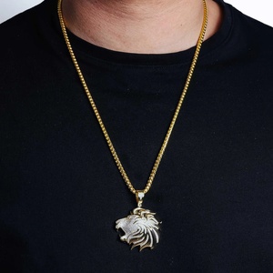 Pendentif Tête de Lion Plaqué Or avec Zircon Cubique Sertie Pavé, Collier Hip Hop pour Homme, Bijou Charmant, Idée Cadeau - Product Image 2