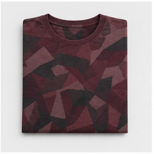Camiseta de Manga Corta para Hombre con Cuello Redondo y Estampado de Camuflaje Poligonal Facetado Color Borgoña Personalizada MTS-CAMO-0014 - Product Image 5