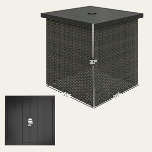 Tavolino da esterno quadrato marrone misto con foro per ombrellone da 1,5 pollici, tavolino laterale in vimini con telaio resistente ai raggi UV e spazio contenitore - Product Image 3