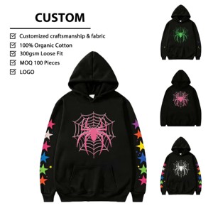 Sweat à capuche noir personnalisé en molleton de coton avec impression en relief motif toile d'araignée pour le streetwear urbain et décontracté - Product Image 5