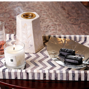 Luxury Mother of Pearl Inlay Wooden Serving Tray with Handles Bakhoor Incense Oud Burner | Ramadan Eid Home Decor Storage Tray - Product Image 2