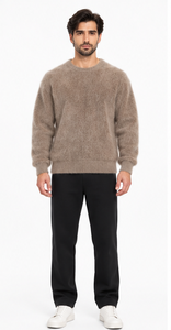 Pull en mohair surdimensionné unisexe, tricoté à la main, rayé, col rond, design personnalisé, hiver, tricot jacquard duveteux, fabrication OEM/ODM - Product Image 3