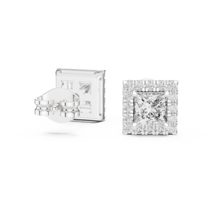 Pendientes con Diamante Cultivado en Laboratorio de Corte Princesa de 0.5CT, con Halo, en Oro Blanco de 18K, para Compromiso, Boda, San Valentín, Uso Diario - Product Image 2