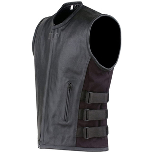 Wholesale New Men's PU Leather Moto <b>Vest</b> Stand Collar Zipper Closure <b>Black</b> Biker Style Outerwear - Product Image 2