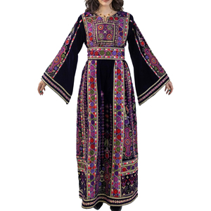 Robe Thobe Arabe Élégante en Lin pour Femme, Légère, Respirante, Modeste, Longueur Cheville, Imprimé Floral, Manches Longues, Coupe Ample - Product Image 1