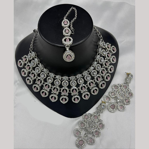 Women's Silver Plated Crystal & Rhinestone <b>Indian</b> Traditional Bridal Ethnic <b>Jewelry</b> <b>Set</b> Earrings Maang Tikka Wedding - Product Image 4