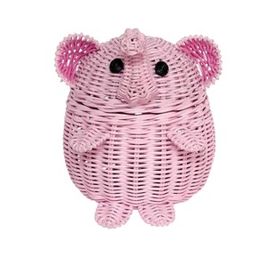 Cute Pink Rattan Pig Shaped Storage Basket For Home Decoration And Neatening - Product Image 1