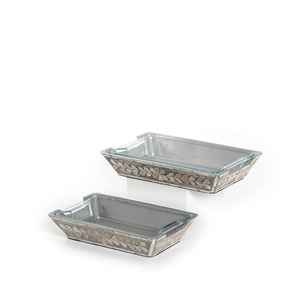 Juego de 2 bandejas rectangulares de nácar de alta calidad, ecológicas, aptas para lavavajillas, para decoración del hogar y bodas, platos y bandejas. - Product Image 1