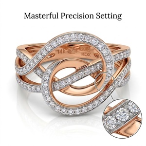 Élégante bague en or rose massif 18 carats avec nœud entrelacé et diamants, demi-pavé torsadé, finition lisse, bijoux fins sur mesure - Product Image 2