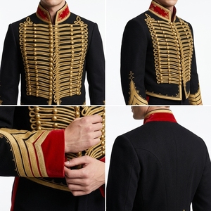 Veste de cérémonie pour homme, style hussard noir et or tressé, avec bordure rouge, pour défilé de fanfare, style napoléonien - Product Image 6