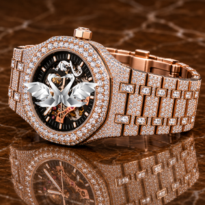 Reloj de Lujo Clásico para Hombre con Logotipo Personalizado, Diamantes Pavé Completos y Correa de Caucho, Esfera Analógica con Moissanita VVS - Product Image 3