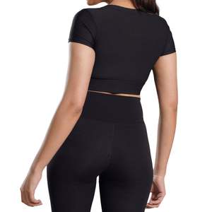 Camiseta Deportiva Corta Acanalada para Mujer, Personalizada OEM, Transpirable, Elástica, para Yoga, Gimnasio, Entrenamiento, Fitness, Ropa Deportiva, Ajustada - Product Image 4