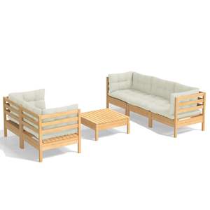 Conjunto de Muebles de Jardín Modulares de Madera de Pino Sólido Color Crema, con Tapicería de Poliéster, Elegantes y Resistentes para Exteriores - Product Image 2