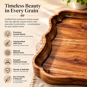 Unicorn Handicrafts Natural Wood Serving <b>Tray</b> <b>with</b> <b>Handles</b> for Coffee <b>Tea</b> Breakfast Snacks Food Dining Home Restaurant - Product Image 3