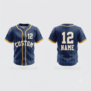 Camiseta de Béisbol Personalizada con Nombre 12, Azul Marino a Rayas, Manga Corta, Unisex, Transpirable, Impresión Serigrafiada, Corte Regular - Product Image 1