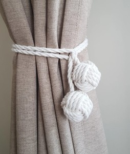 Attache-rideau poing de singe, attaches-rideaux en macramé, attaches-rideaux en corde de coton, attache-rideau blanc, attaches-rideaux nautiques - Product Image 3
