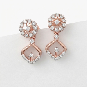 Round Lab Grown & Natural Diamond <b>Earrings</b> in 9K Rose Gold | 0.37 CT Women's <b>Fine</b> Jewelry - Product Image 1