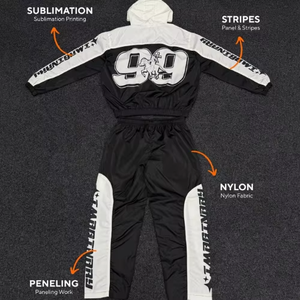Custom Men's Winter Solid Windbreaker <b>Tracksuit</b> Two-Piece Jogger Set with Zipper Nylon Material OEM Service with cheap price - Product Image 4