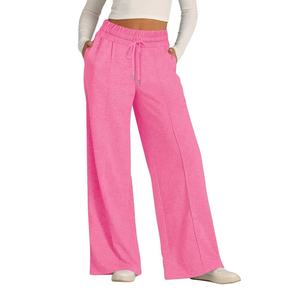 Pantalon de survêtement taille haute ample et décontracté pour femme grande taille, couleur unie, avec cordon de serrage et poches - Product Image 2